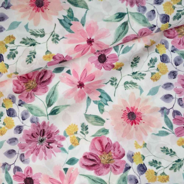 Baumwoll Popeline Aquarell Blumen rosa