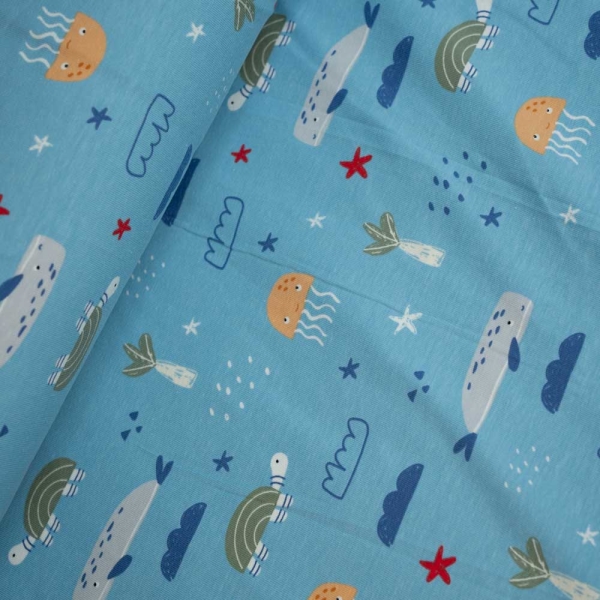 Baumwolljersey Meerestiere aqua