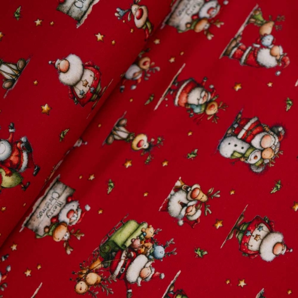 Baumwolljersey X-Mas Friends dunkelrot
