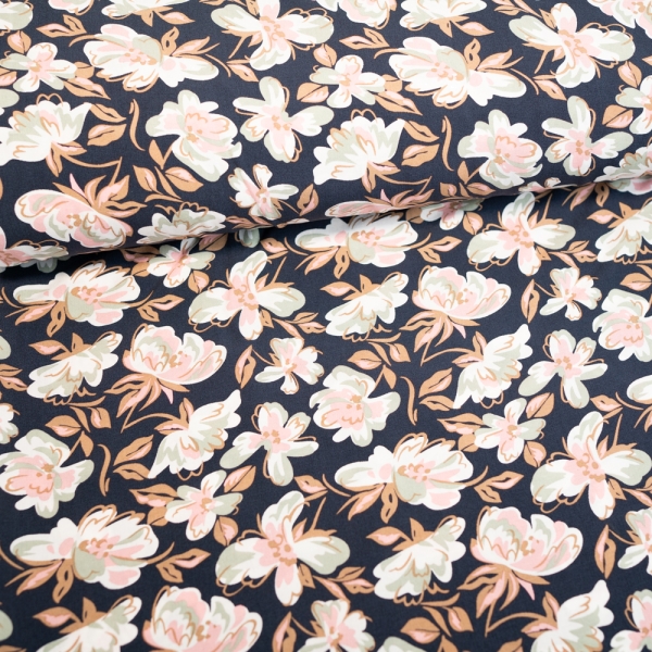 Viskosewebware Blumen navy