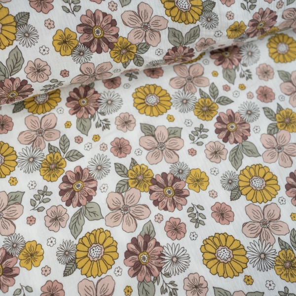 Musselin Double Blumen ecru