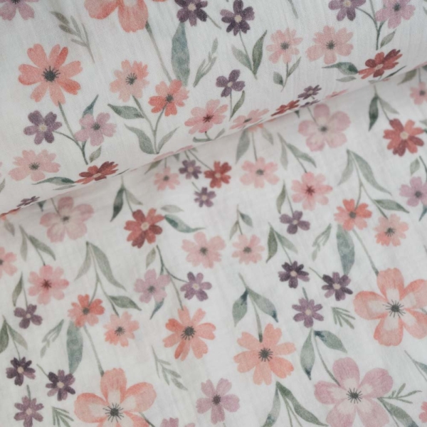 Musselin Double Gauze Blumenliebe weiß