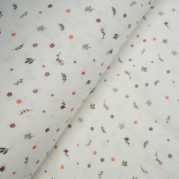 Musselin Double mini Frühlingsblüten ecru