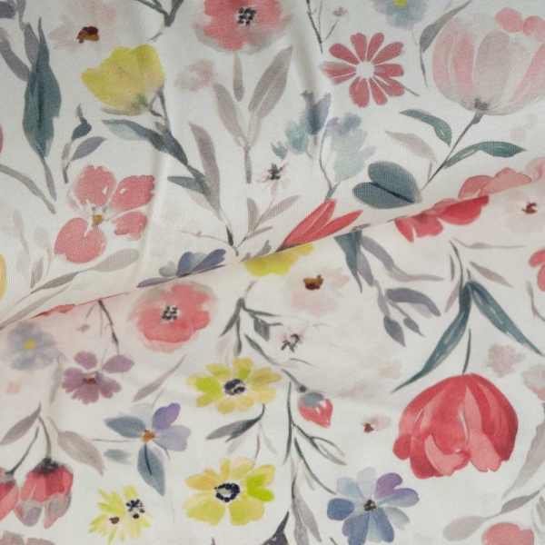 Bamboo Jersey Frühlingsblumen coral
