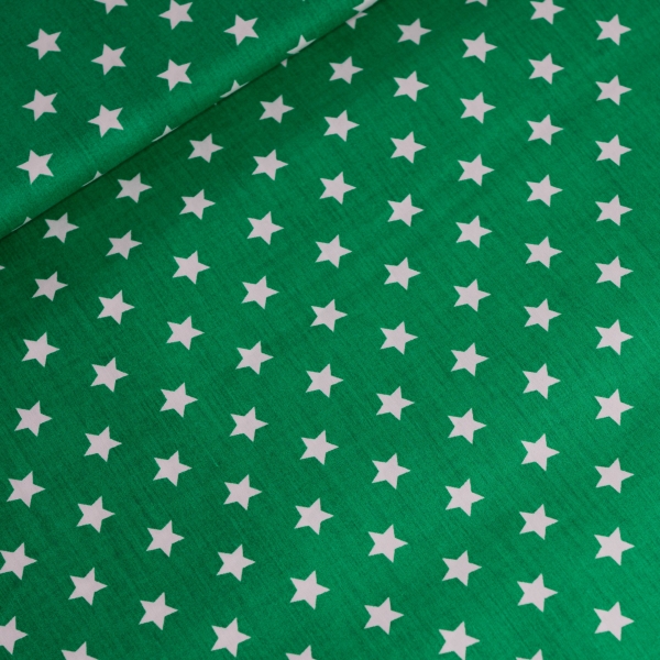Baumwollwebware Popeline Sterne grün