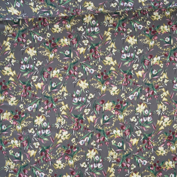 Viskosewebware Stretch Wildblumen grau