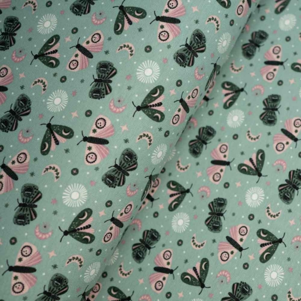 Baumwolljersey Schmetterlinge dusty mint