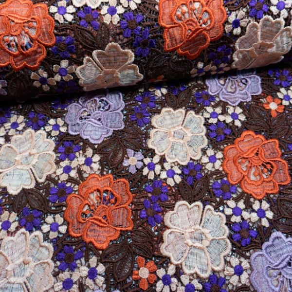 Spitze unelastisch Flowers braun