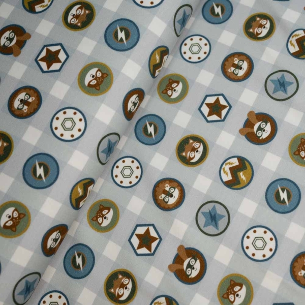 Baumwolljersey Tier Buttons hellblau