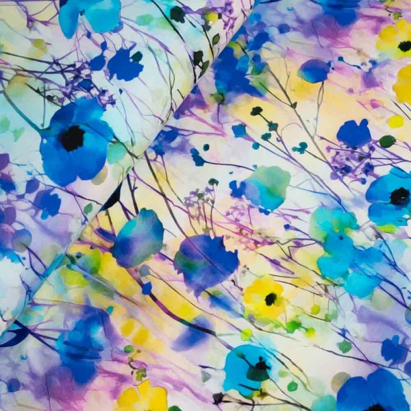 Baumwolljersey Aquarell Mohnblüte türkis