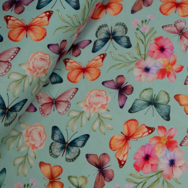 Baumwolljersey Schmetterlinge salbei