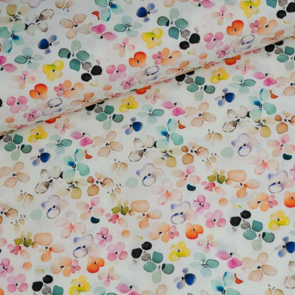 Baumwollwebware Aquarell Blümchen rosa