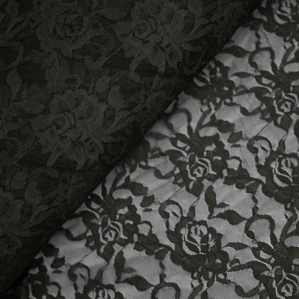 Italienische Spitze STRETCH Rosen schwarz