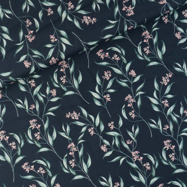 Gütermann Baumwollwebware Most Beautiful Aquarell Blätter navy