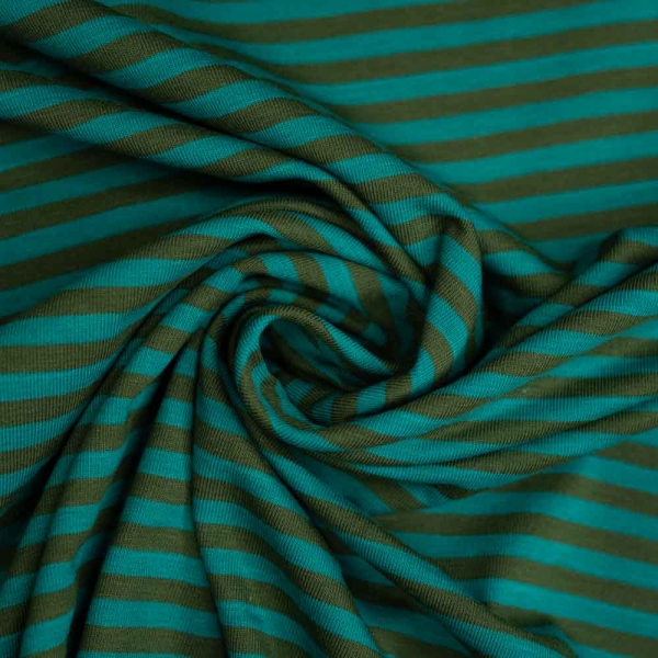 Baumwolljersey Streifen khaki-petrol