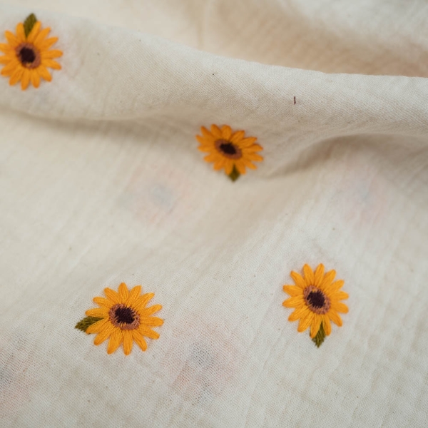 Musselin Double Gauze Stickerei Sonnenblume ecru