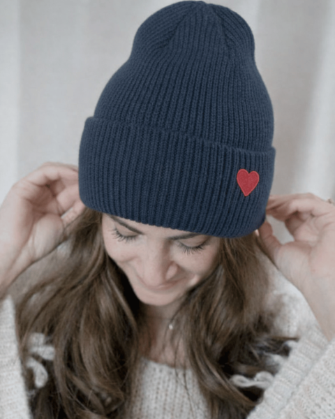 Strickmütze Herz navy