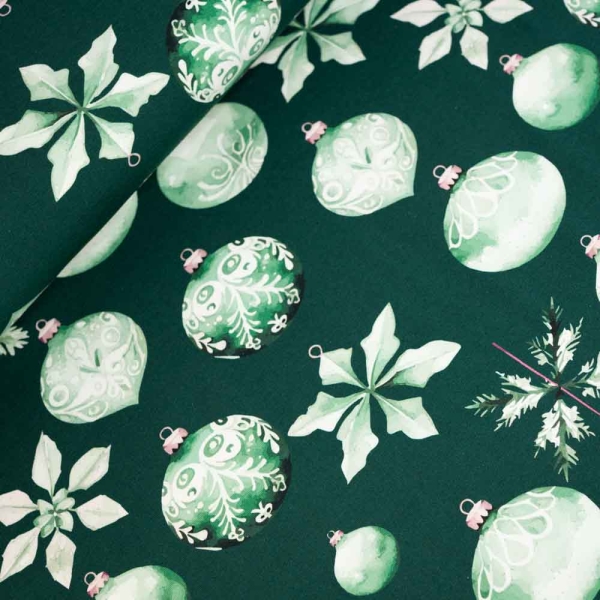 Baumwolljersey X-Mas Kugeln tannengrün