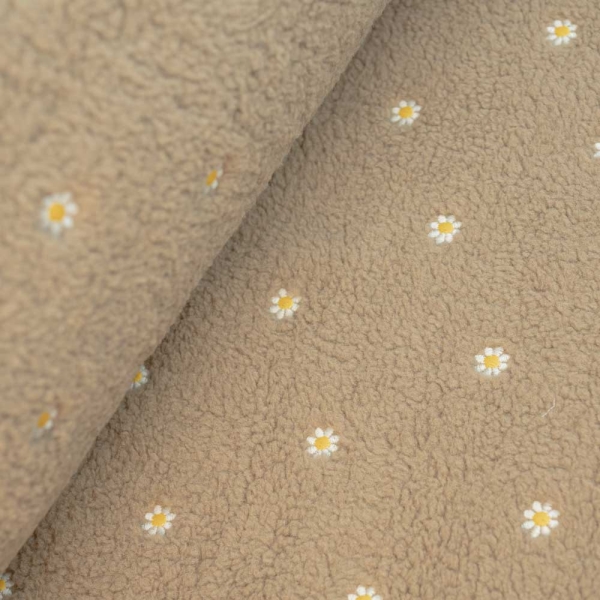 Teddyplüsch bestickt Gänseblümchen beige