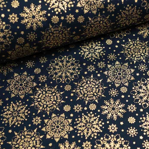 Baumwollwebware Glam Schneeflocken dark navy