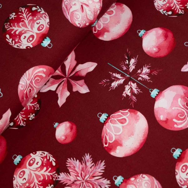Baumwolljersey X-Mas Kugeln bordeaux