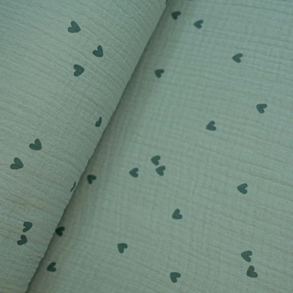Musselin Double Gauze Herzen salbei