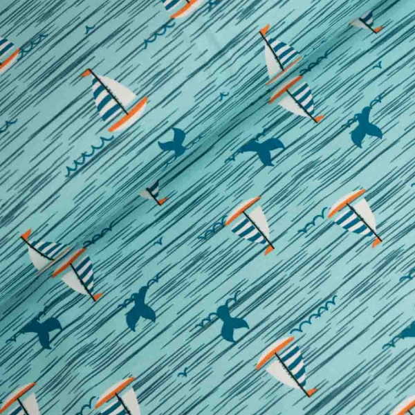 Baumwolljersey Segelboot hellblau