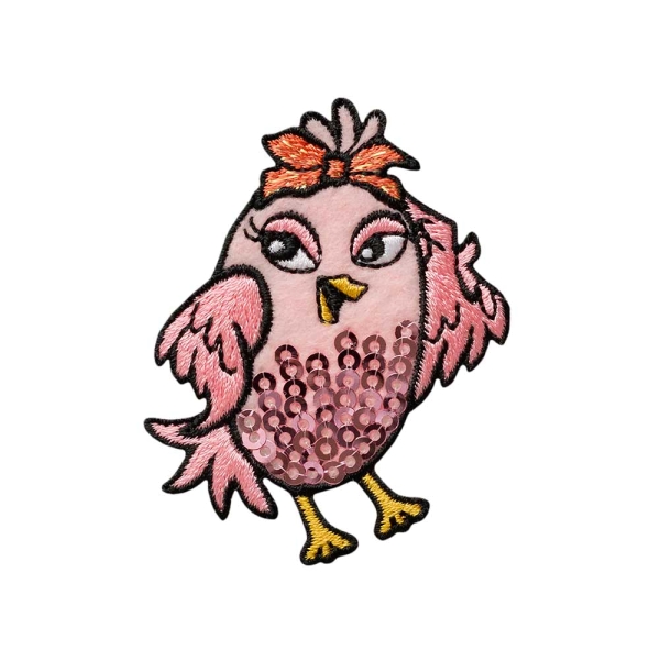 Applikation Vogel rosa Pailletten
