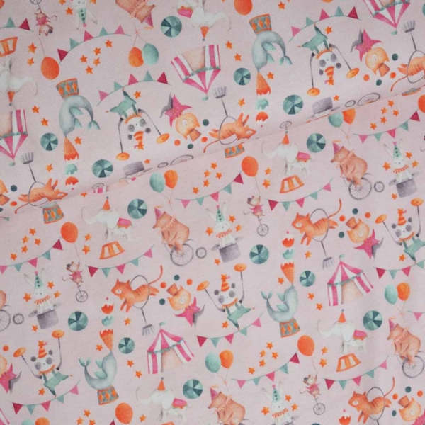Baumwolljersey Zirkus Tiere rosa