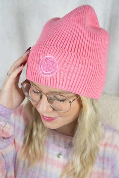 Strickmütze Smiley pink