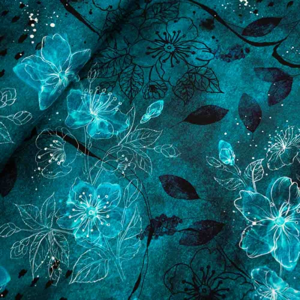 Bio-Baumwolljersey Sakura melange petrol