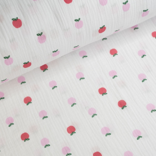 Musselin Double Gauze Äpfel weiß