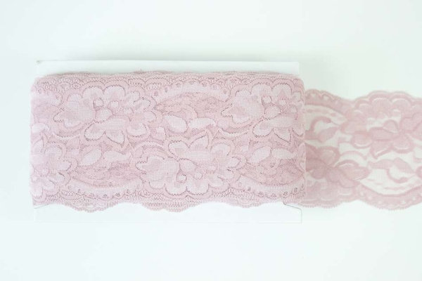 Elastische Spitzenborte Rosen altrosa 8cm