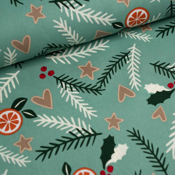 Baumwollwebware X-Mas Zweige salbei