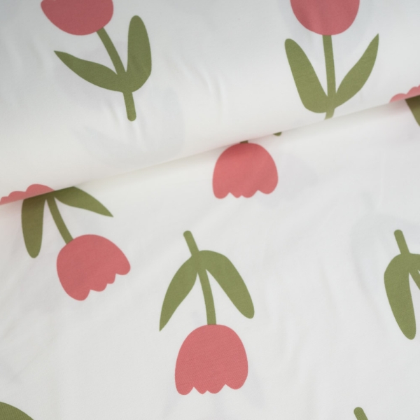 Baumwolljersey Tulpen ecru