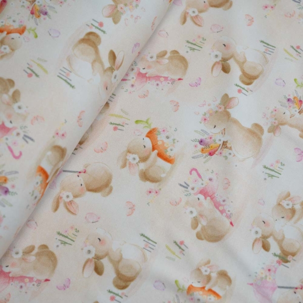 Baumwolljersey niedliche Häschen ecru