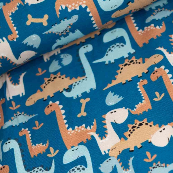 Baumwolljersey Dinos blau
