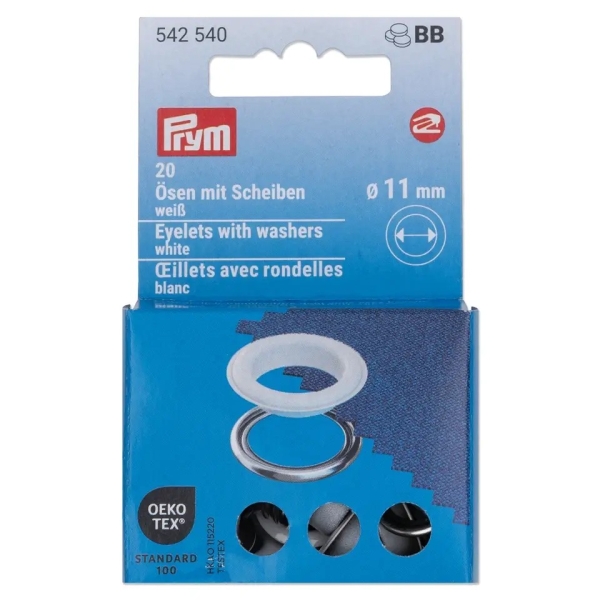 Prym Ösen mit Scheiben 11mm weiß
