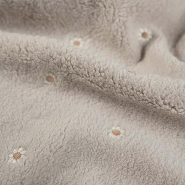 Teddyplüsch bestickt Gänseblümchen taupe
