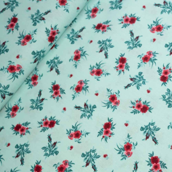 Baumwollwebware Rosenbouquet mint