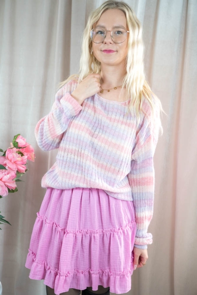 Alpaka Strickpullover Rainbow Streifen rosa