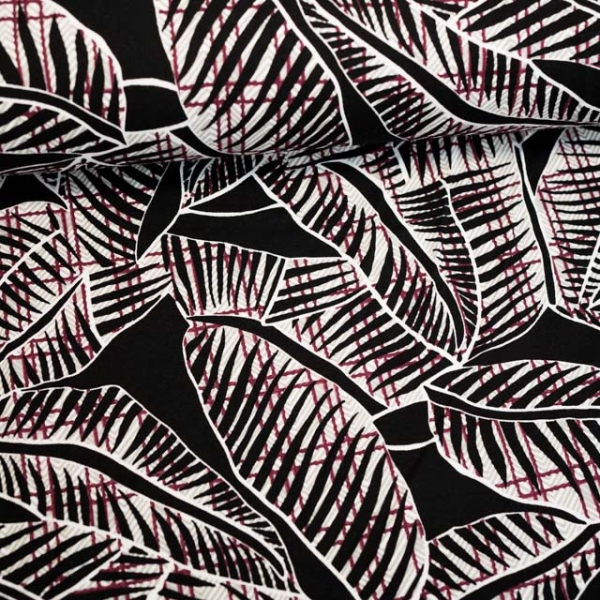 Viskosejsersey Palmenblätter Grafisch bordeaux