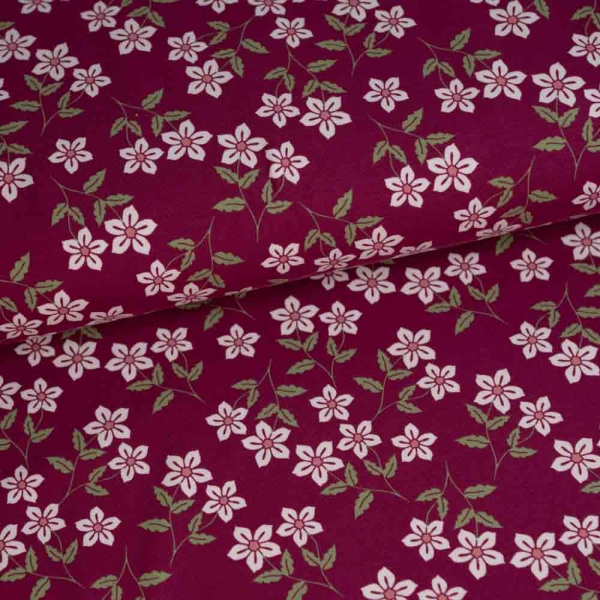 Baumwolljersey Blümchen & Zweige bordeaux