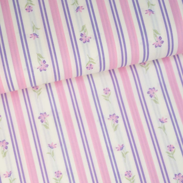 Baumwoll Popeline Blume mit Streifen beere