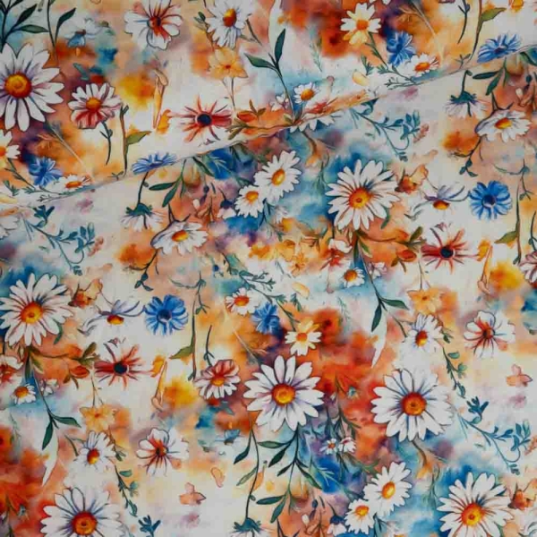 Baumwolljersey Gänseblumen ecru