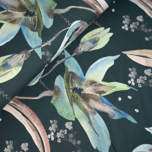 Baumwolljersey große Blumen mint