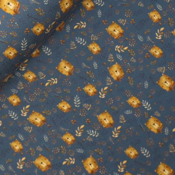 Alpensweat Digital Teddybären und Blätter jeansblau