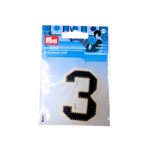 Applikation Stickoptik Zahl 3 navy