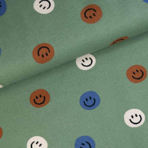 Flanell Baumwolle Smileys khaki