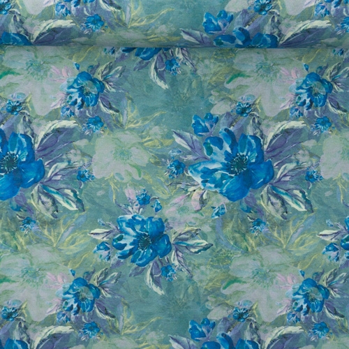 Sommersweat French Terry Painted Flowers dusty mint
